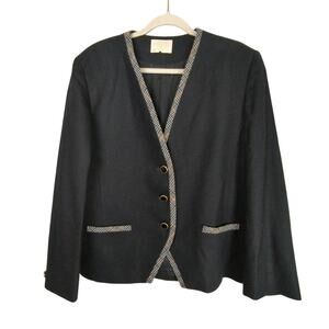Vintage Pendleton Blazer Womens 16 Black‎ Wool Houndstooth Trim